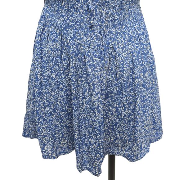 Mable Smocked Drawstring Cutout Blue Floral Romper Dress Size Small Beach Indie - Picture 9 of 11